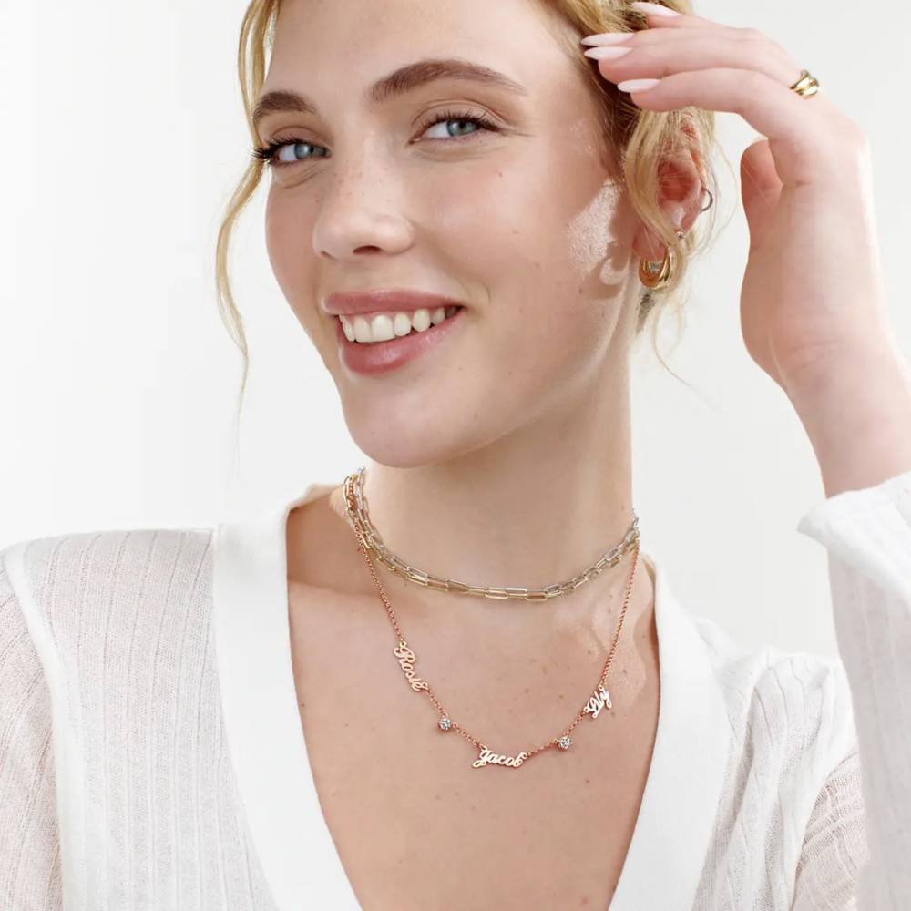 Last Minute Pack "Heritage Multiple Name Necklace in Rose Gold Plating with 0.30CT Diamonds"-1 product photo