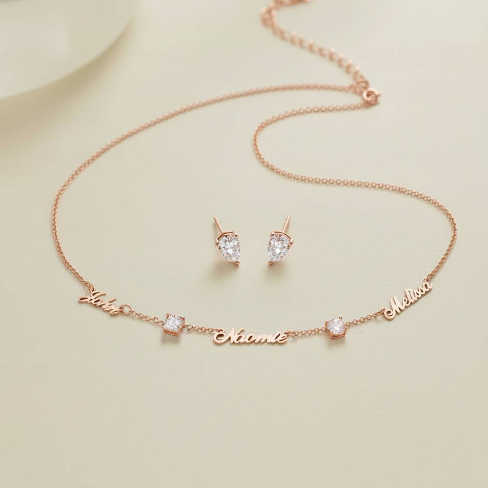 Last Minute Pack "Heritage Multiple Name Necklace in Rose Gold Plating with 0.30CT Diamonds"-3 product photo