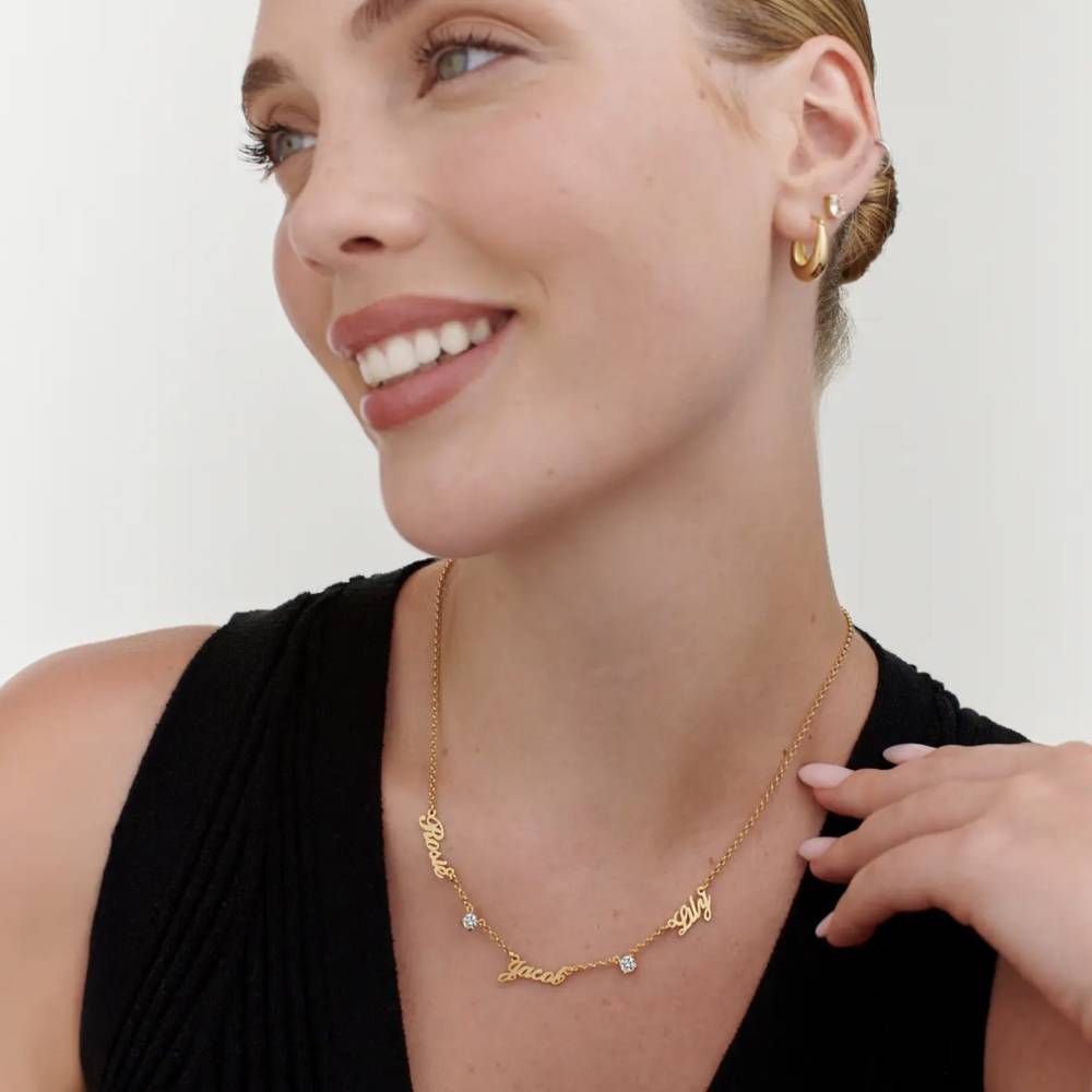 Last Minute Pack "Heritage Multiple Name Necklace in Gold Vermeil with 0.30CT Diamonds"-4 product photo