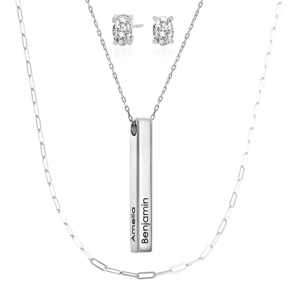 Last Minute Pack "Totem 3D Bar Necklace in 10K Solid White Gold"-4 product photo