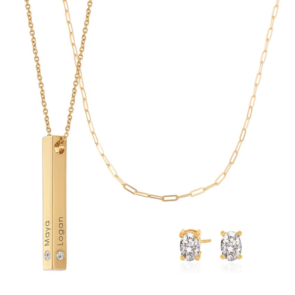 Last Minute Pack "Totem 3D Bar Necklace in Gold Plating with Diamonds"-3 product photo