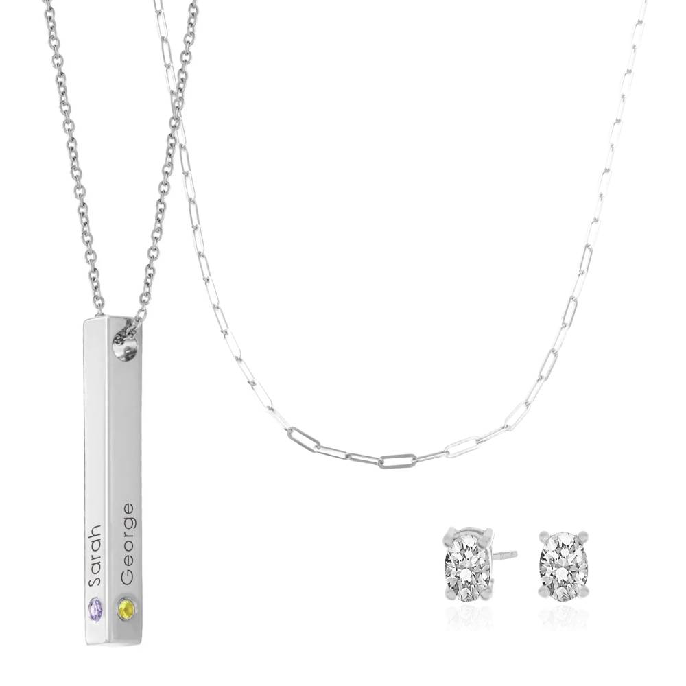 Last Minute Pack "Totem 3D Bar Necklace in Sterling Silver with Birthstones"-3 product photo