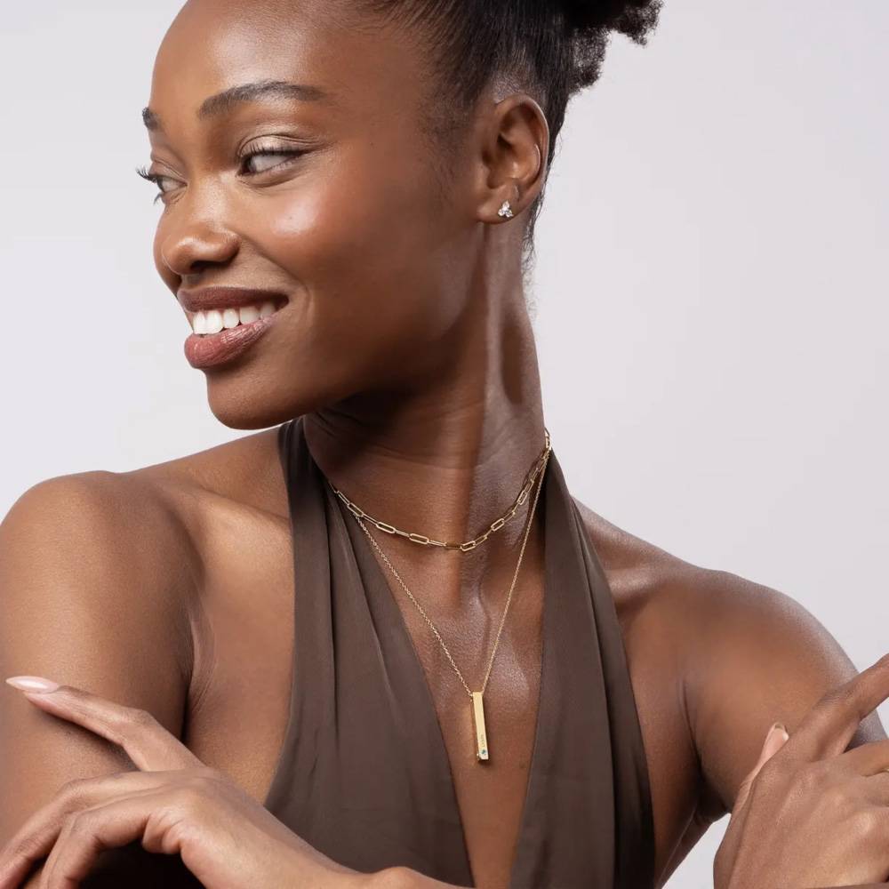 Last Minute Pack "Totem 3D Bar Necklace in Gold Plating with Birthstones"-1 product photo