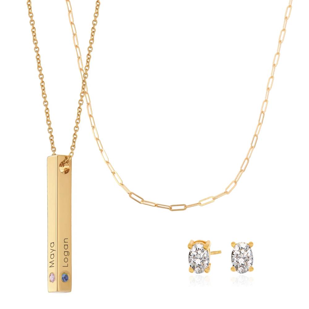 Last Minute Pack "Totem 3D Bar Necklace in Gold Plating with Birthstones"-4 product photo
