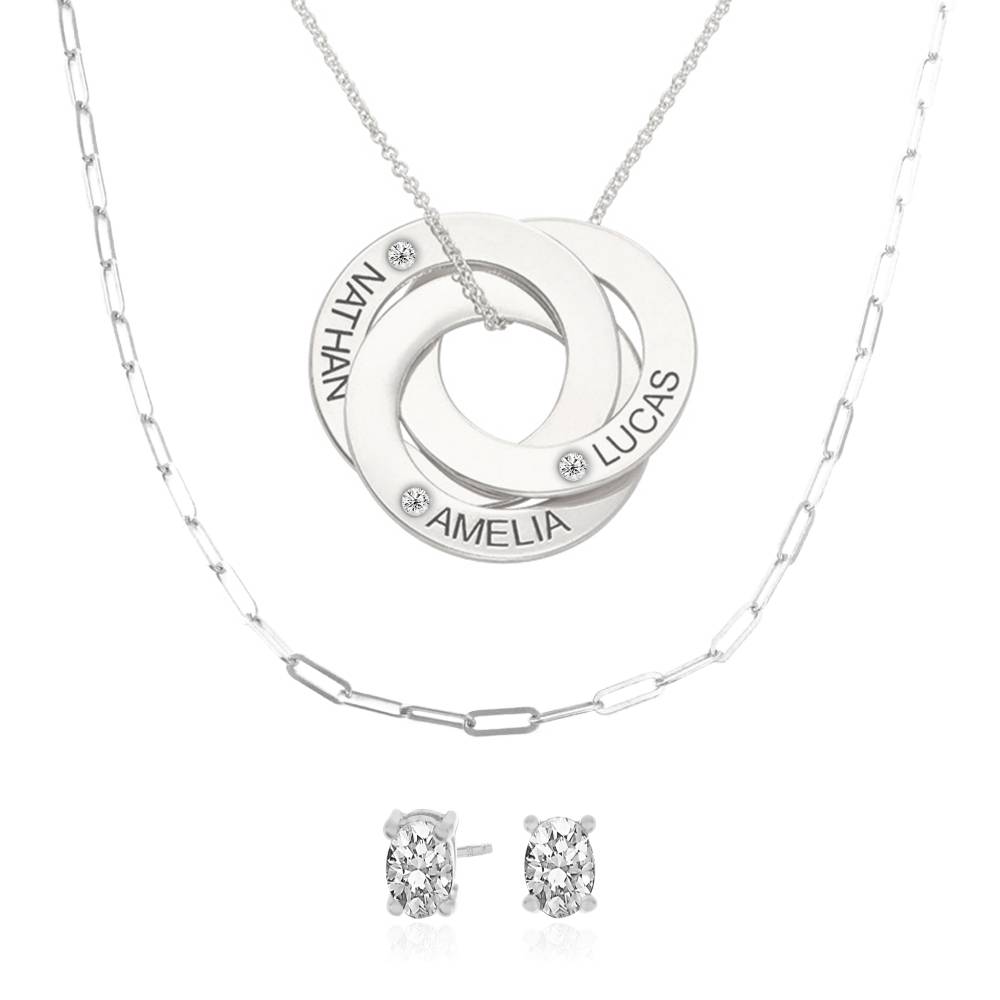 Last Minute Pack "Russian Ring Necklace in 14K Solid White Gold with Diamonds"-5 product photo