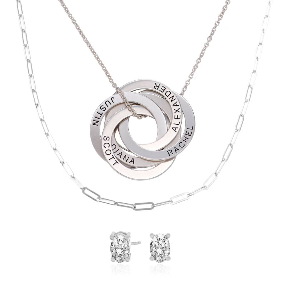 Last Minute Pack "Russian Ring Necklace with 5 Rings in 14K Solid White Gold"-5 product photo