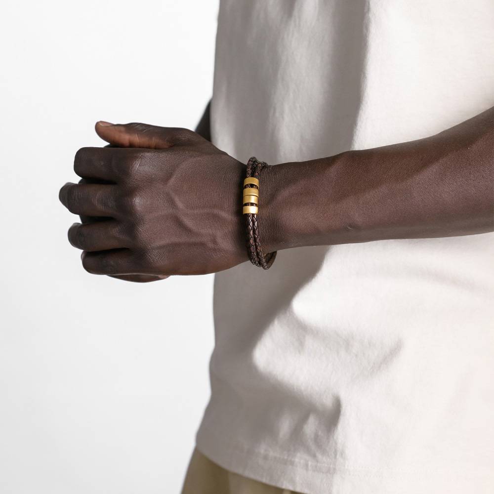Last Minute Pack "Navigator Brown Leather Bracelet in Gold Vermeil"-3 product photo