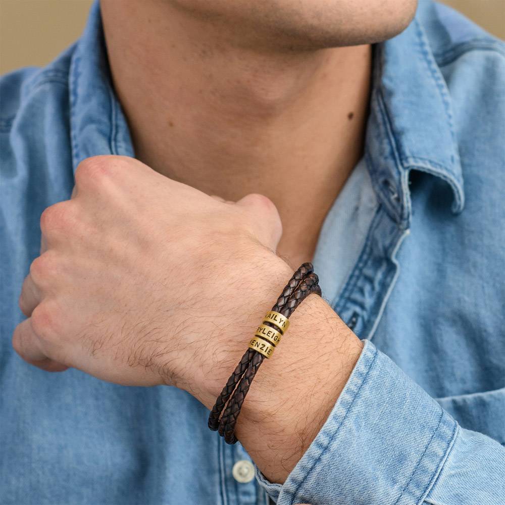 Last Minute Pack "Navigator Brown Leather Bracelet in Gold Vermeil"-1 product photo