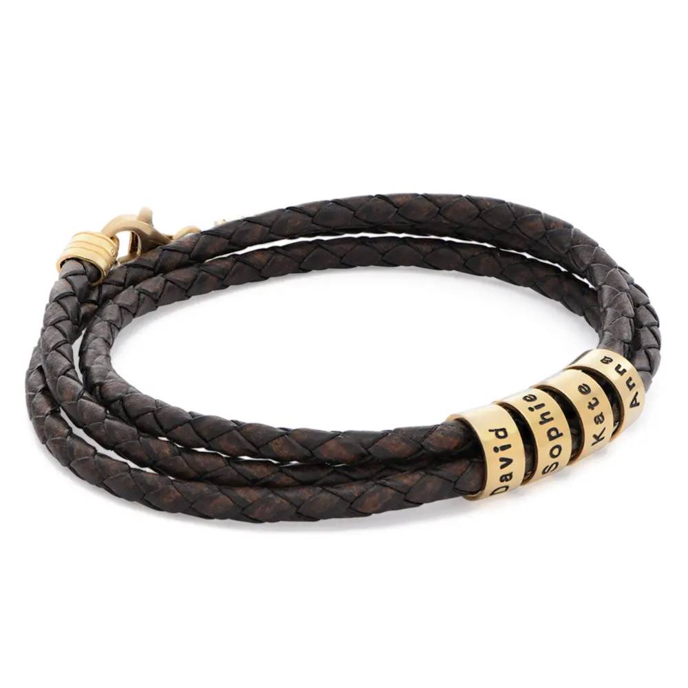 Last Minute Pack "Navigator Brown Leather Bracelet in Gold Vermeil"-2 product photo