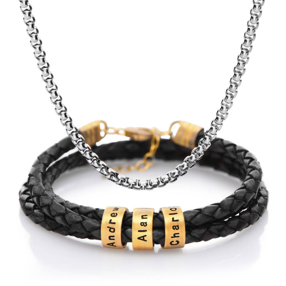 Last Minute Pack "Navigator Leather Bracelet in 14K Solid Yellow Gold"-3 product photo