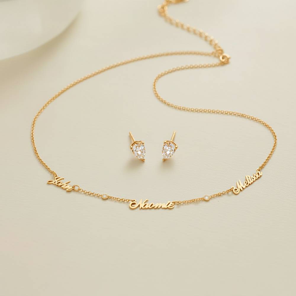 Last Minute Pack "Heritage Multiple Name Necklace in Gold Plating with Diamonds"-5 product photo