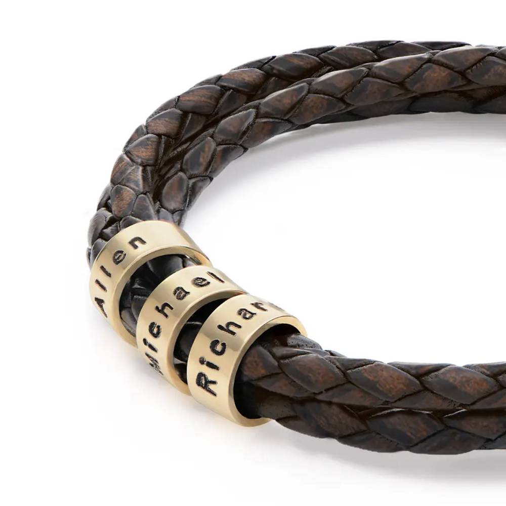 Last Minute Pack "Navigator Brown Leather Bracelet in 14K Solid Yellow Gold"-2 Last Minute Pack "Navigator Brown Leather Bracelet in 14K Solid Yellow Gold"-2 product photo