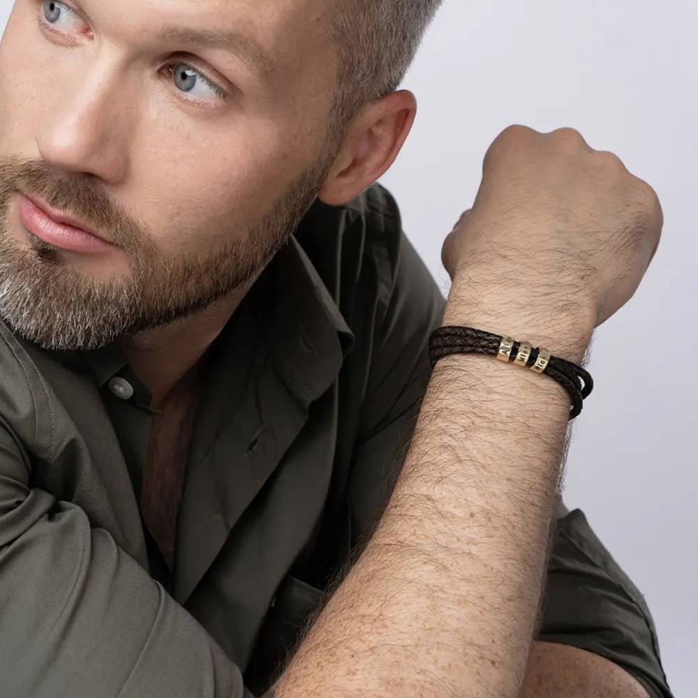 Last Minute Pack "Navigator Brown Leather Bracelet in 14K Solid Yellow Gold"-1 Last Minute Pack "Navigator Brown Leather Bracelet in 14K Solid Yellow Gold"-1 product photo
