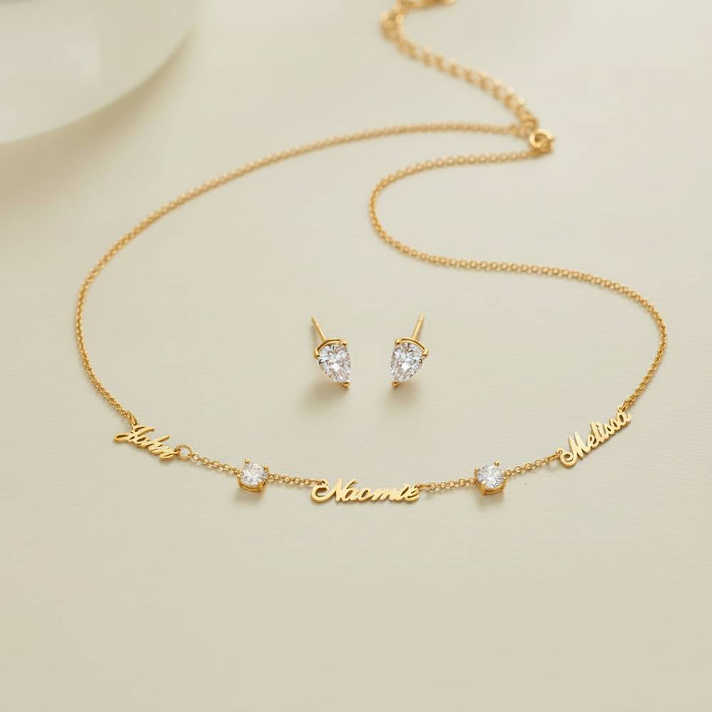 Last Minute Pack "Heritage Multiple Name Necklace in Gold Plating with 0.30CT Diamonds"-2 product photo