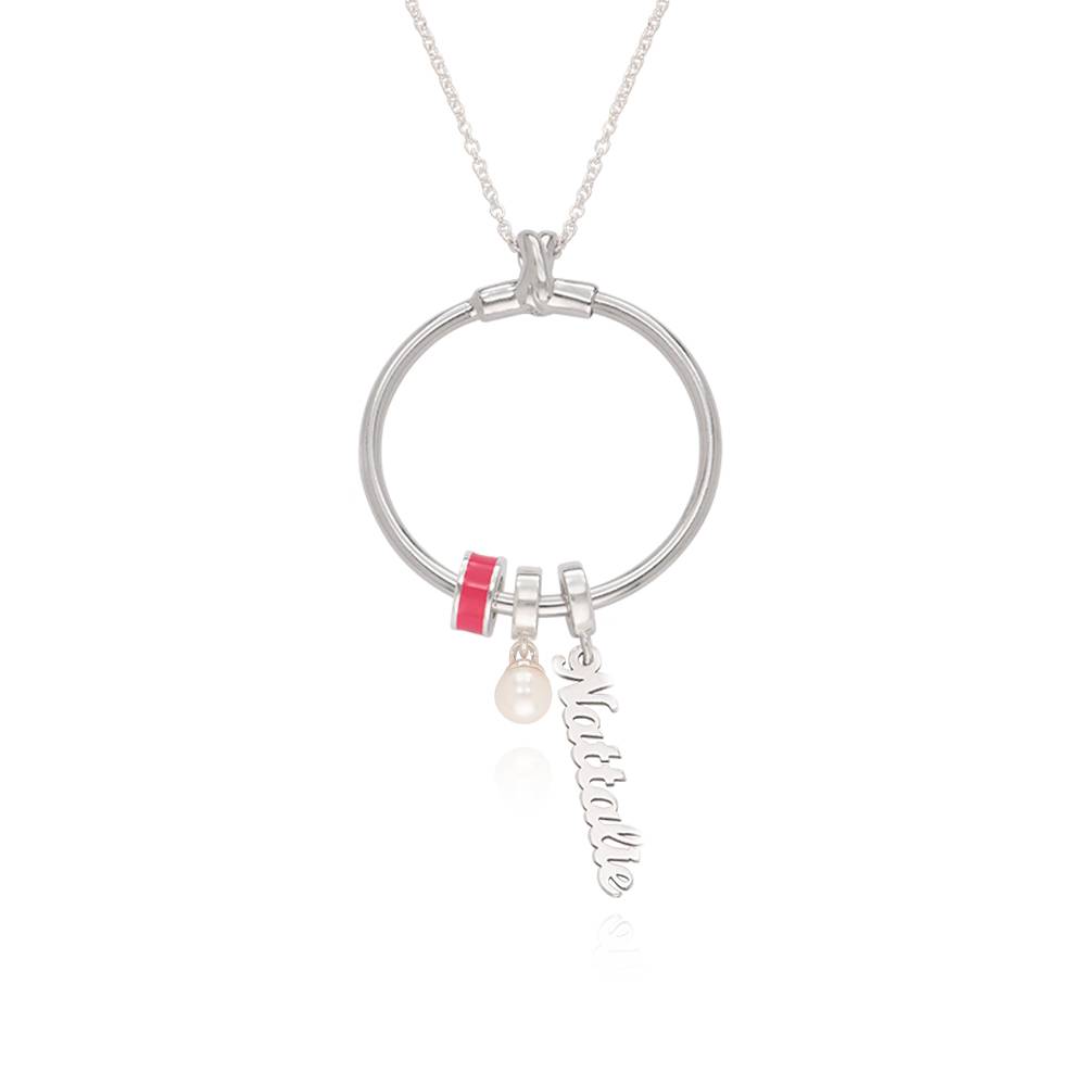 Linda Vertical Name Necklace with Pearl in Sterling SIlver-3 product photo
