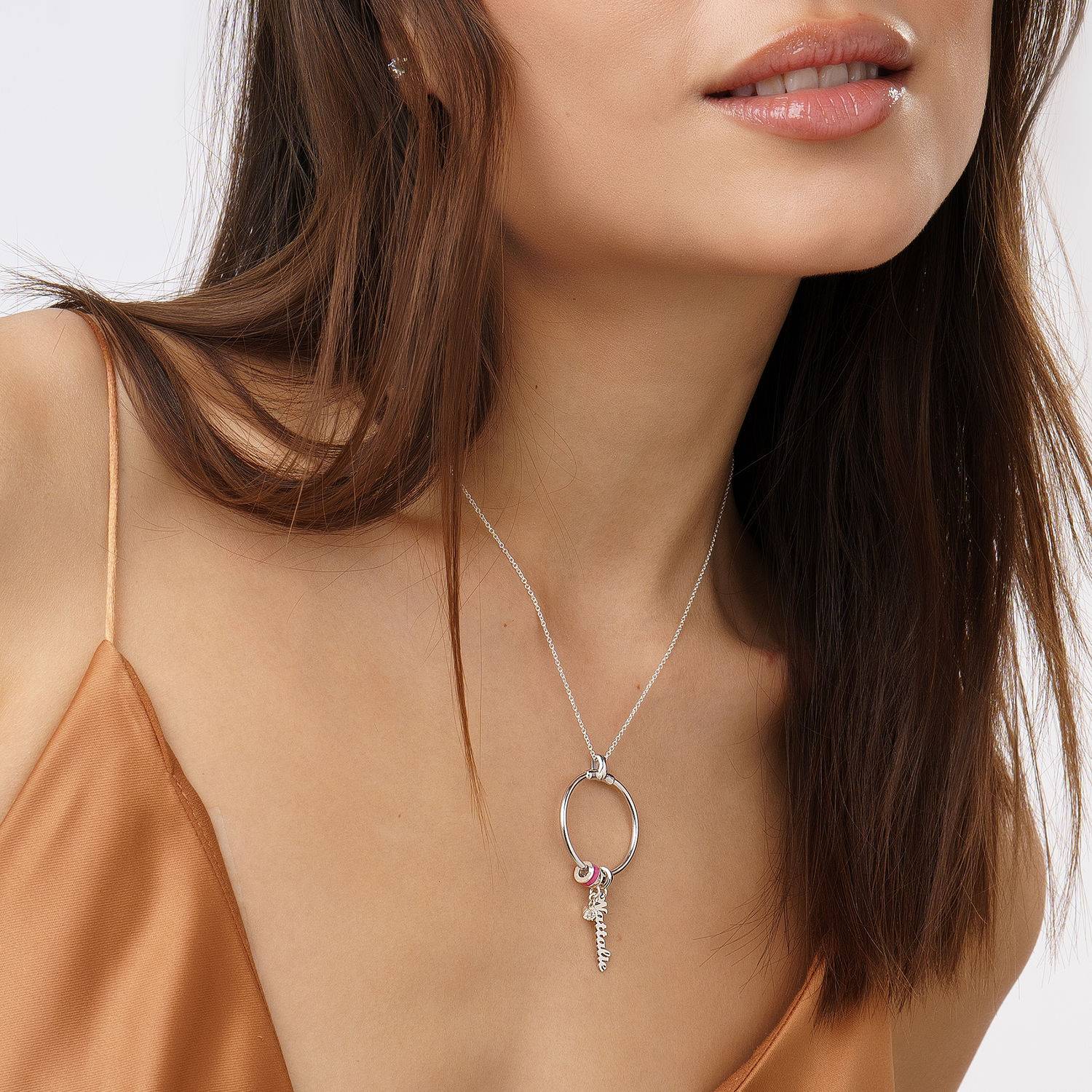 Linda Vertical Name Necklace with Pearl in Sterling SIlver-4 product photo