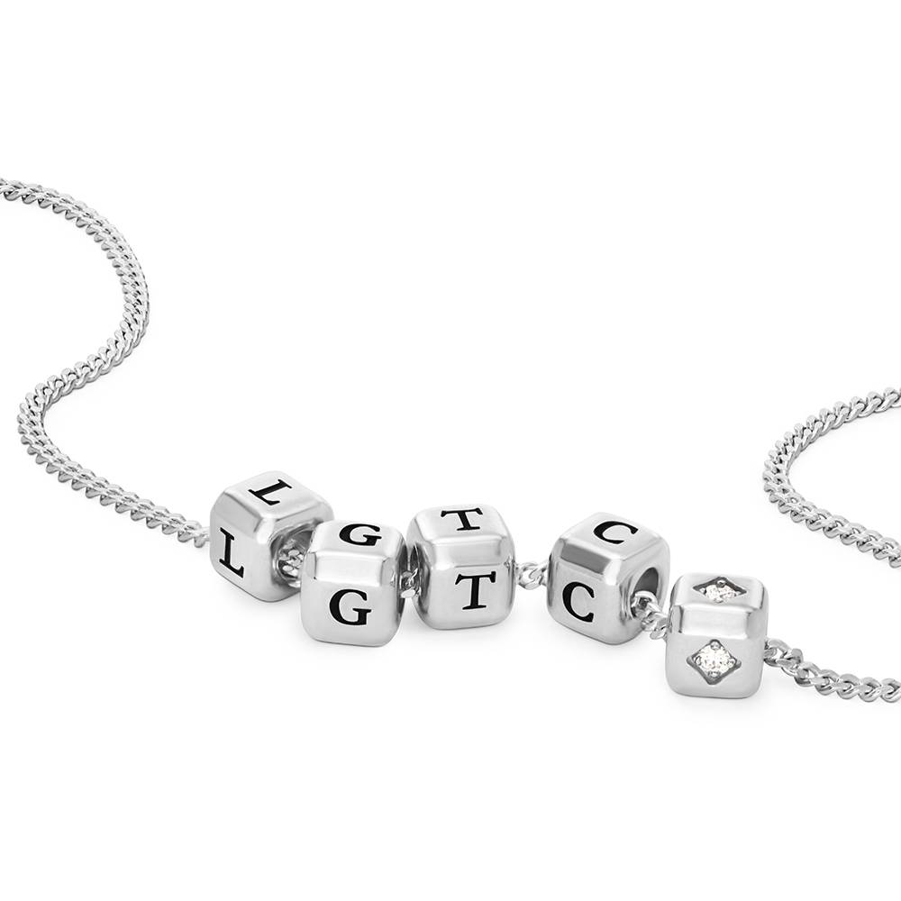 Little Loves Initial Cube Necklace in Silver with 0.08CT Diamond-4 product photo