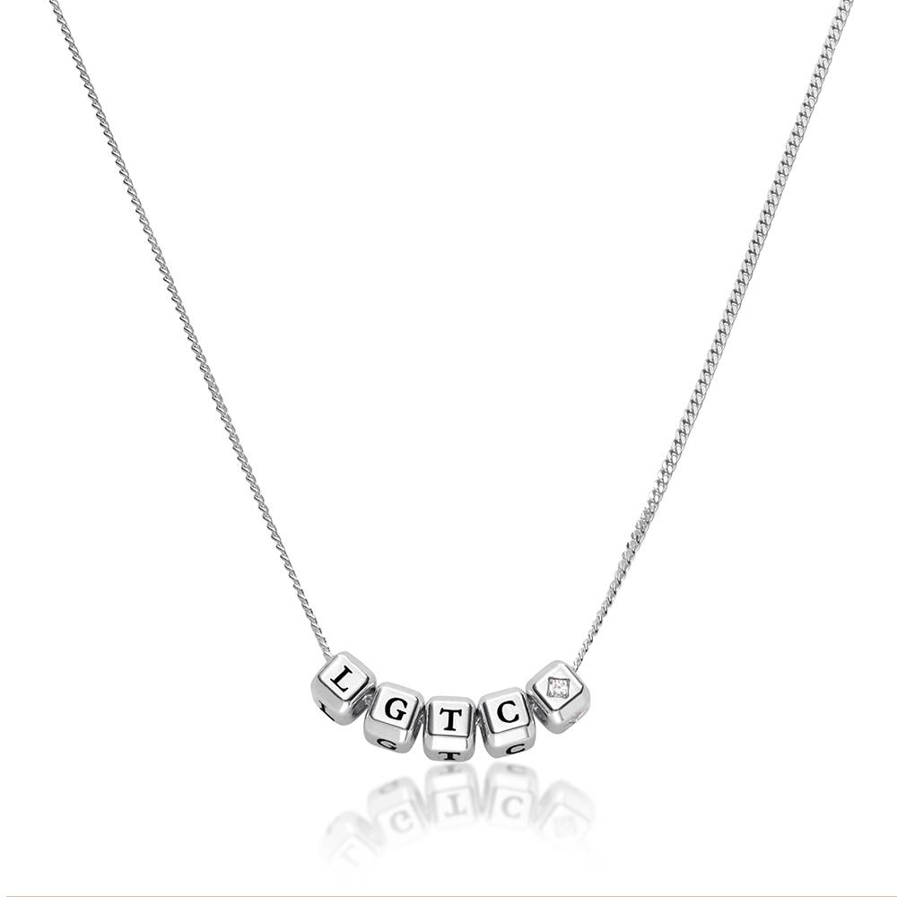 Little Loves Initial Cube Necklace in Silver with 0.08CT Diamond-1 product photo