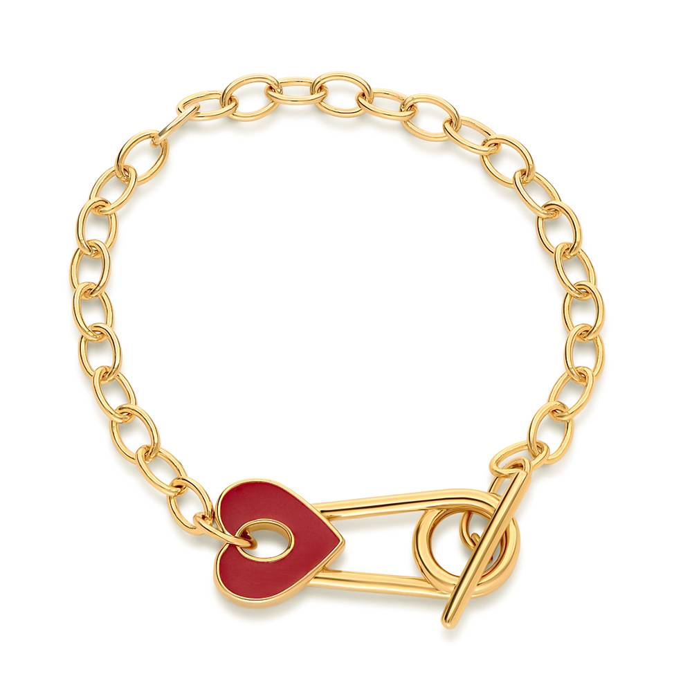 Love Locked Safety Pin Bracelet with Heart Charm in Gold Finish-4 Love Locked Safety Pin Bracelet with Heart Charm in Gold Finish-4 product photo