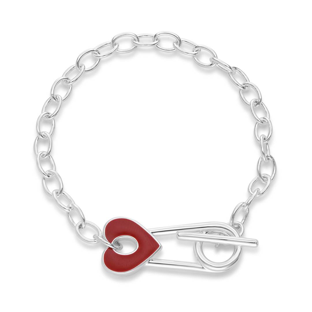 Love Locked Safety Pin Bracelet with Heart Charm in Silver Finish-1 product photo