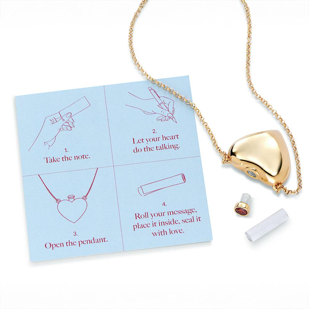 Love Note Puffy Heart Necklace in Gold Plating-1 Love Note Puffy Heart Necklace in Gold Plating-1 product photo