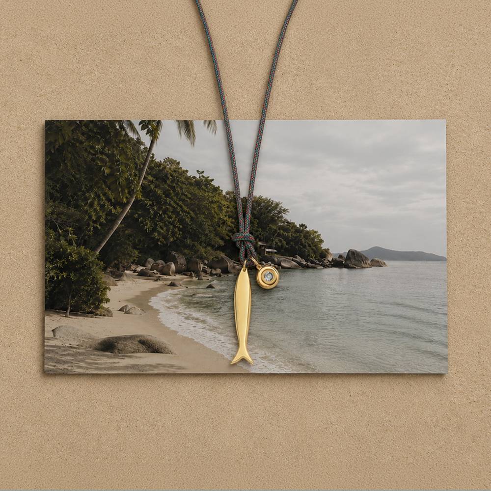 Lucky Catch Fish Adjustable Cord Necklace in Gold Plating-5 product photo