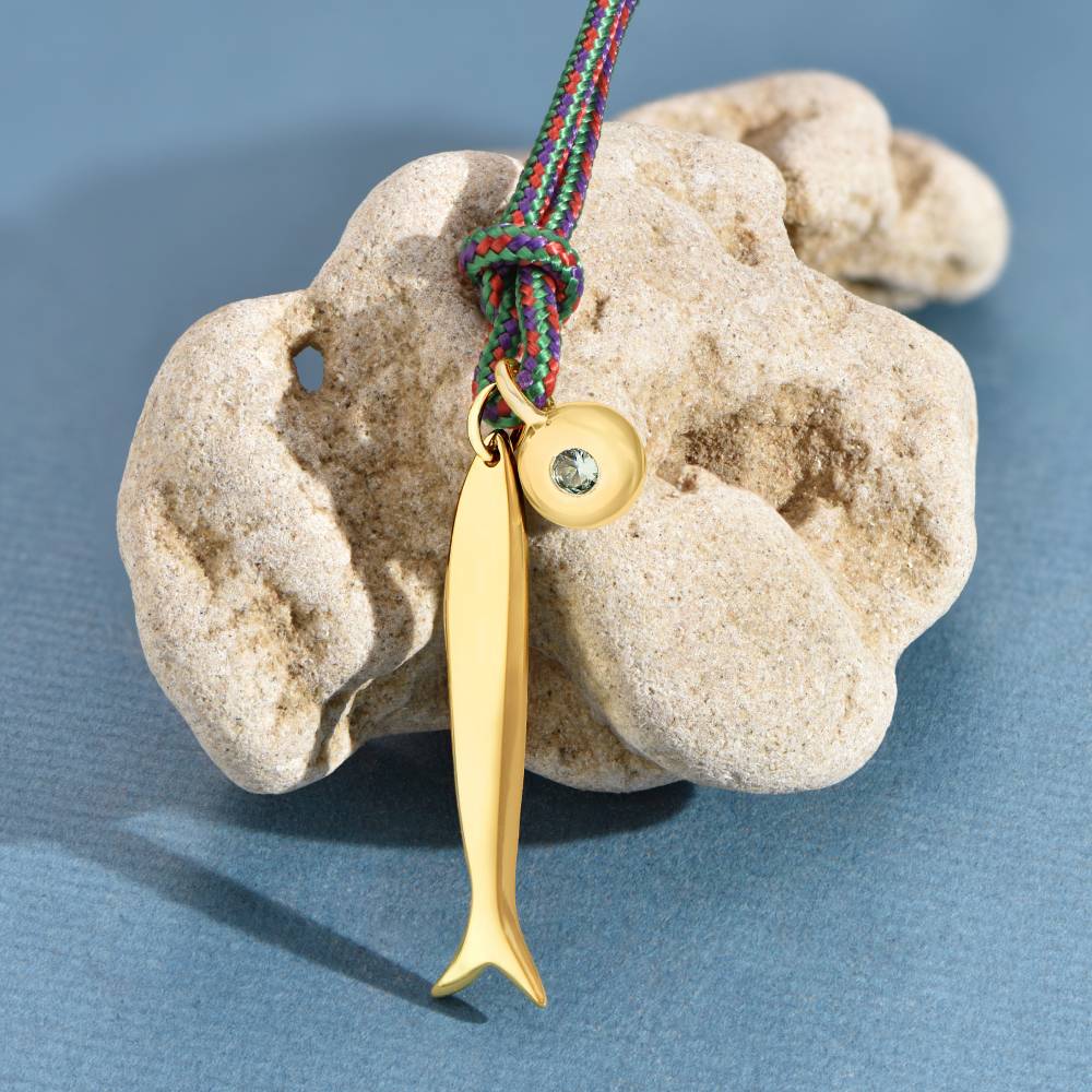 Lucky Catch Fish Adjustable Cord Necklace in Gold Plating-3 product photo
