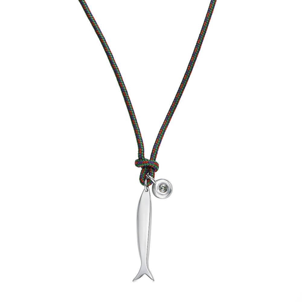 Lucky Catch Fish Adjustable Cord Necklace in Silver-1 product photo
