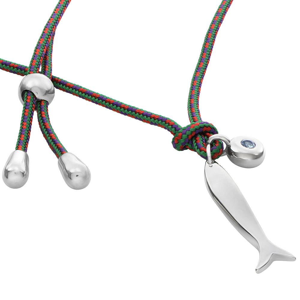 Lucky Catch Fish Adjustable Cord Necklace in Silver-2 product photo