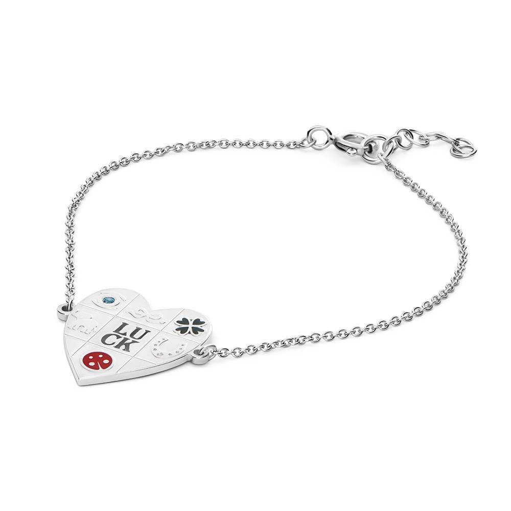 Lucky Heart Enamel Bracelet in Silver with Cubic Zirconia-2 Lucky Heart Enamel Bracelet in Silver with Cubic Zirconia-2 product photo