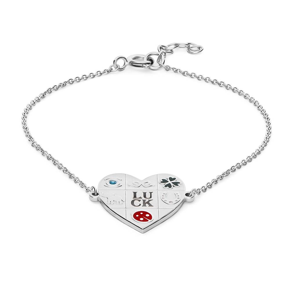 Lucky Heart Enamel Bracelet in Silver with Cubic Zirconia - Theo Grace