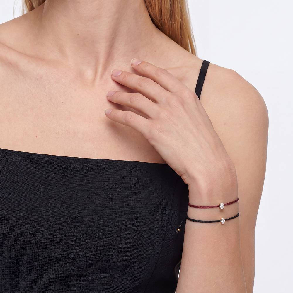 Lucky Knot Oval Diamond Adjustable Black Cord Bracelet-4 Lucky Knot Oval Diamond Adjustable Black Cord Bracelet-4 product photo