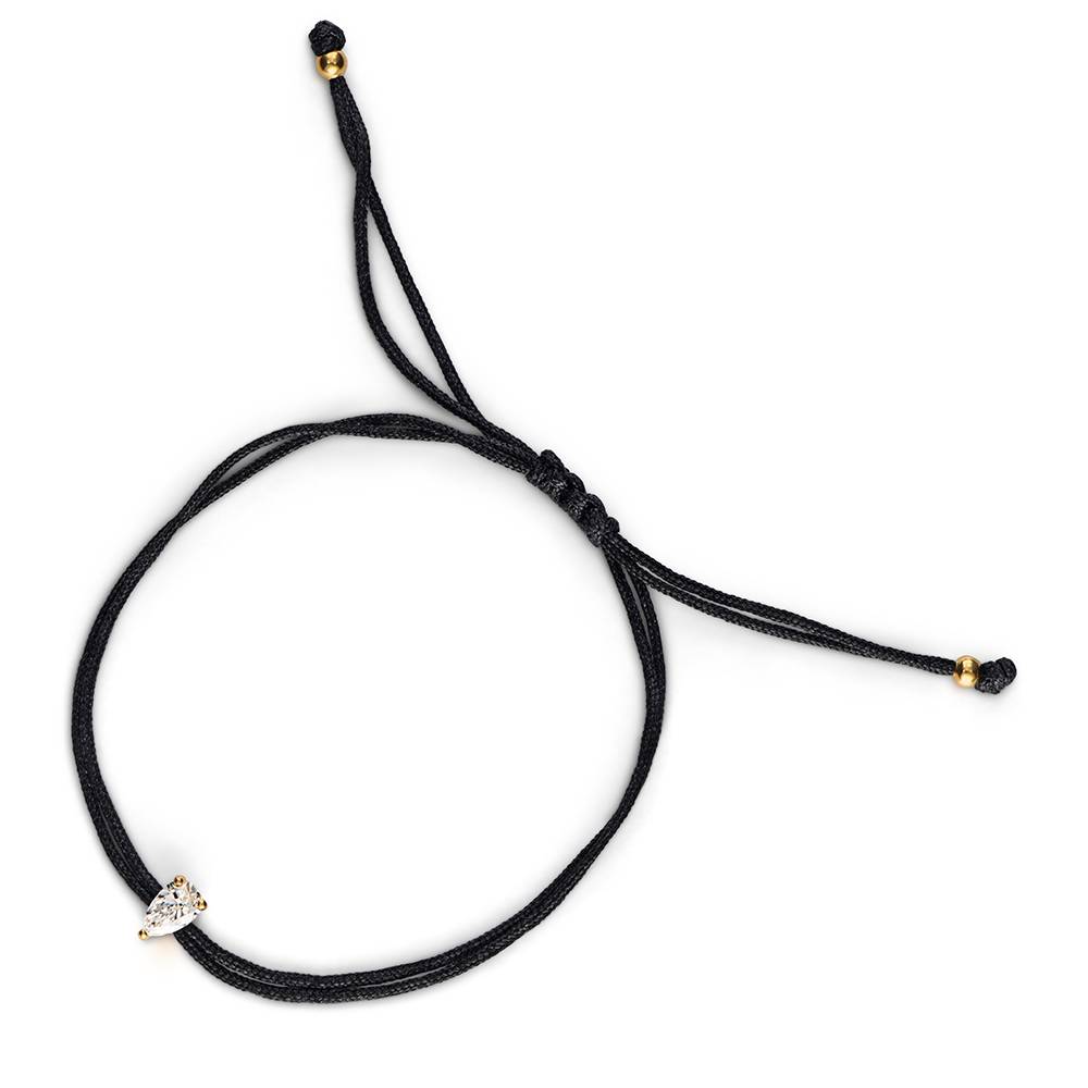Lucky Knot Pear Diamond Adjustable Black Cord Bracelet-2 product photo