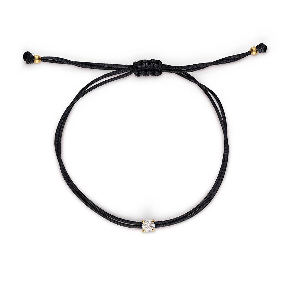 Lucky Knot Round Diamond Adjustable Black Cord Bracelet