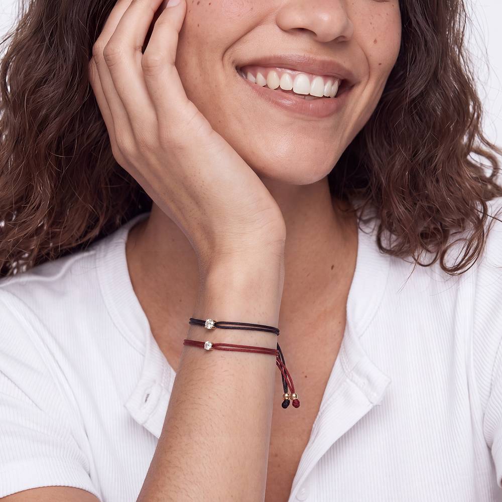 Lucky Knot Round Diamond Adjustable Black Cord Bracelet-4 Lucky Knot Round Diamond Adjustable Black Cord Bracelet-4 product photo