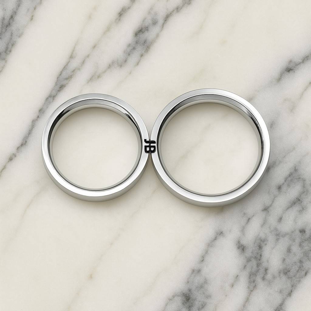 Matching Initial Couple's Promise Rings Set in Silver-6 Matching Initial Couple's Promise Rings Set in Silver-6 product photo