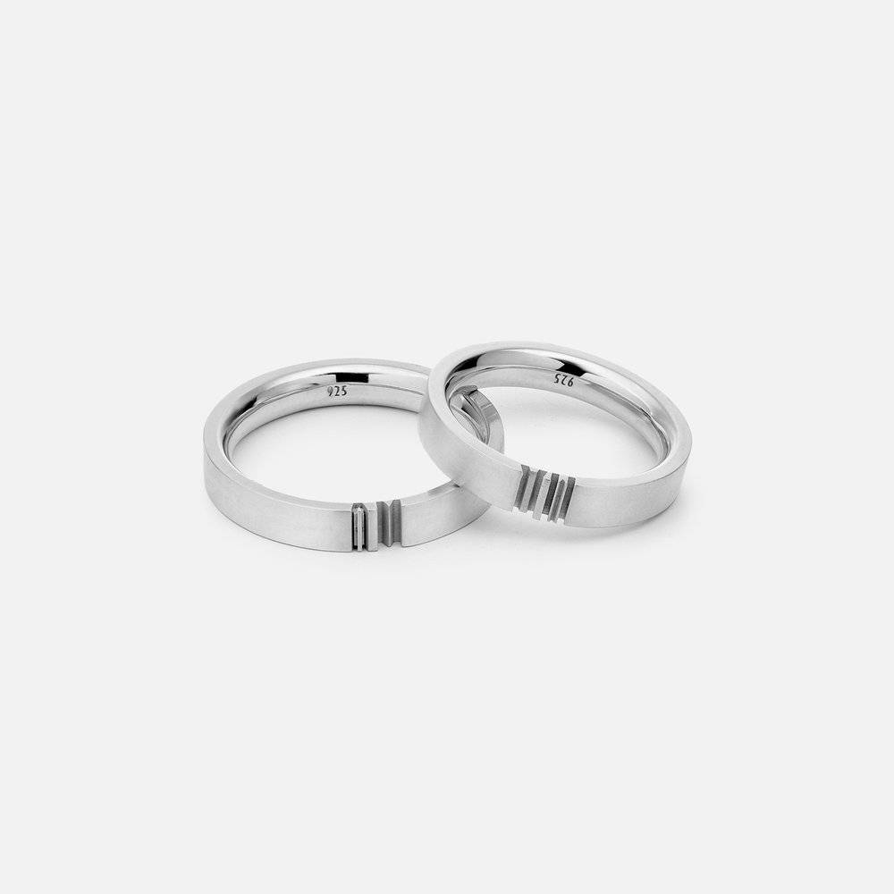 Matching Initial Couple's Promise Rings Set in Silver-2 Matching Initial Couple's Promise Rings Set in Silver-2 product photo