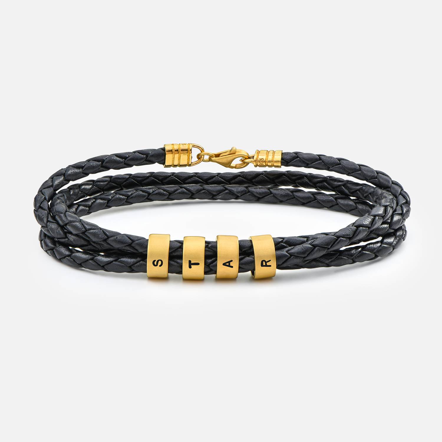 Navigator Braided Leather Bracelet for Men with Custom Beads in 18K Gold Plating - Version-2 product photo