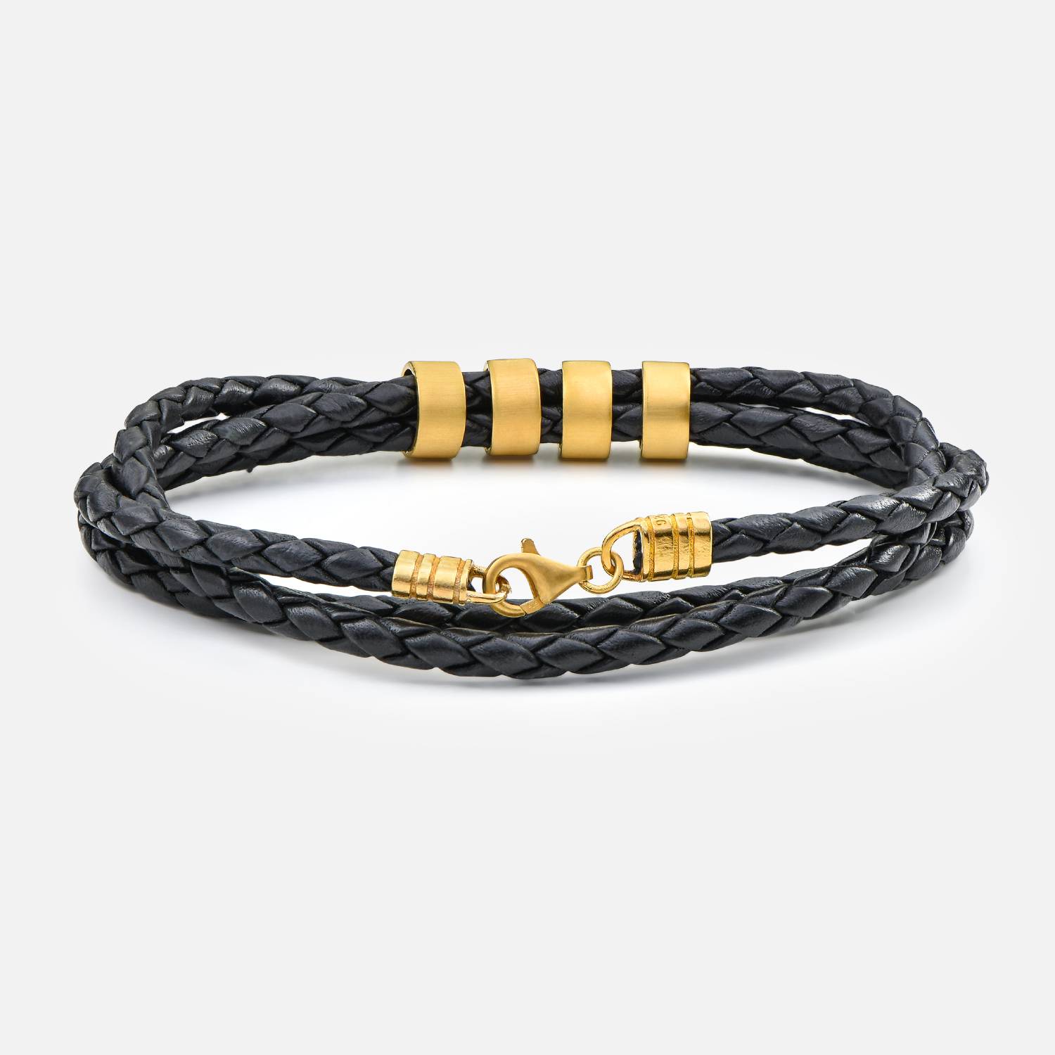 Navigator Braided Leather Bracelet for Men with Custom Beads in 18K Gold Plating - Version-1 product photo