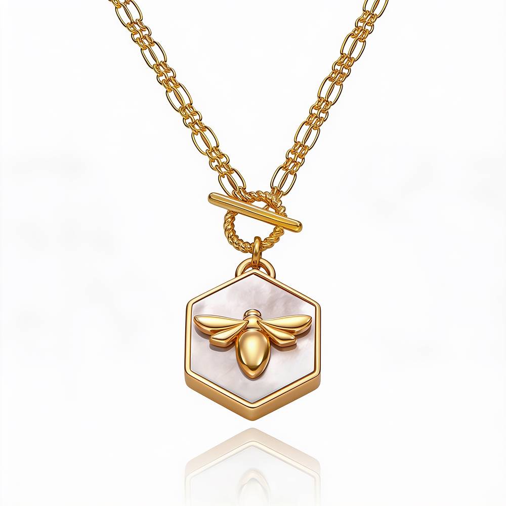 Nicky Hilton Bee Loved Necklace Locket with Mother of Pearl-3 Nicky Hilton Bee Loved Necklace Locket with Mother of Pearl-3 product photo