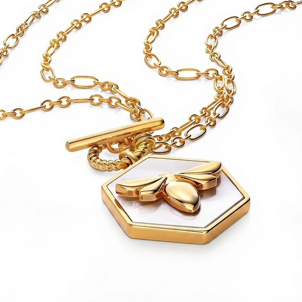 Nicky Hilton Bee Loved Necklace Locket with Mother of Pearl-4 Nicky Hilton Bee Loved Necklace Locket with Mother of Pearl-4 product photo