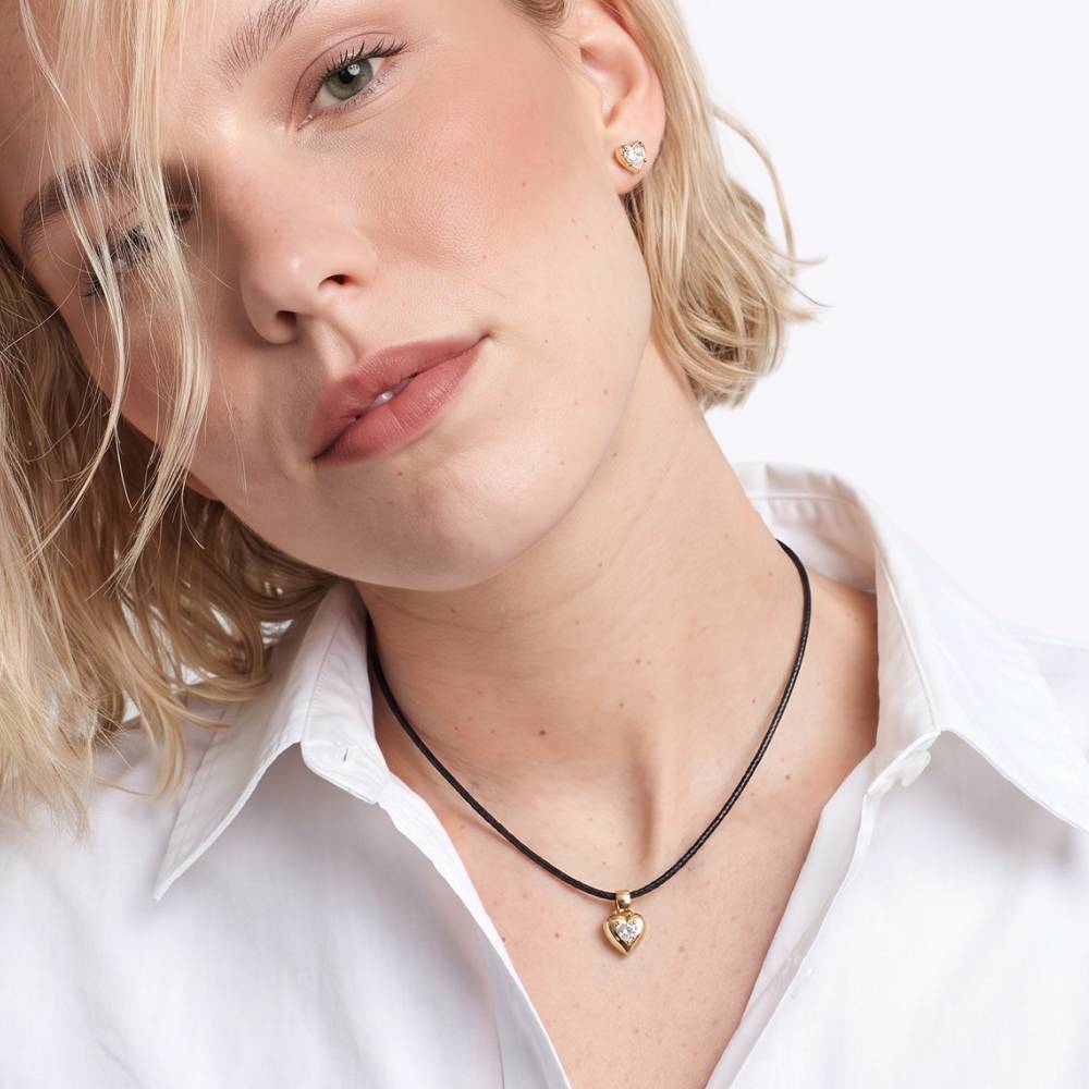 No. 1 Heart 0.25CT Diamond Necklace in Gold on an Adjustable Black Cord-2 product photo