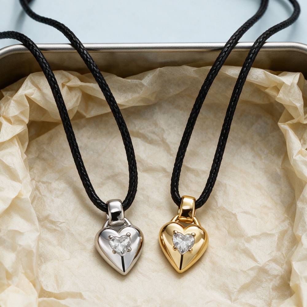No. 1 Heart 0.25CT Diamond Necklace in Gold on an Adjustable Black Cord-3 product photo