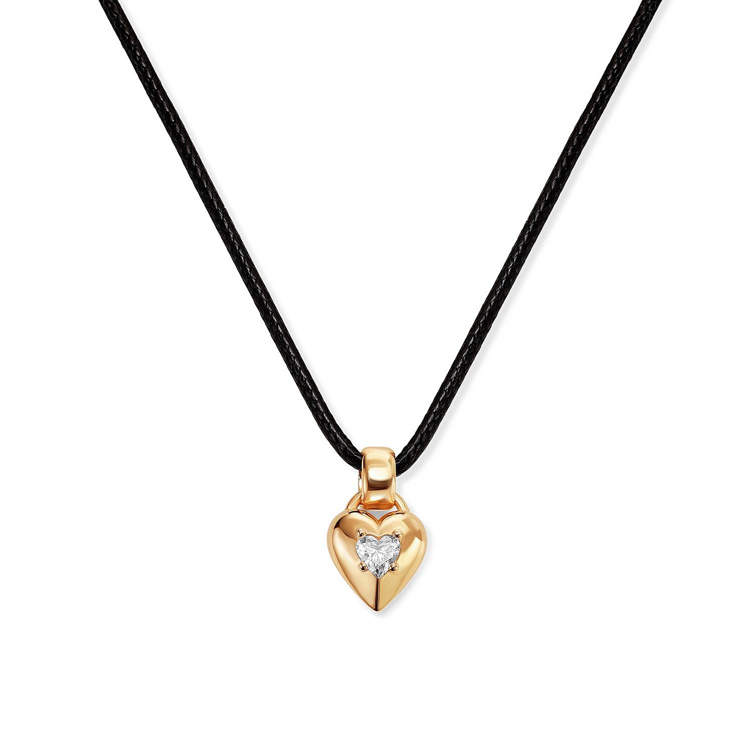 No. 1 Heart 0.25CT Diamond Necklace in Gold on an Adjustable Black Cord-4 product photo