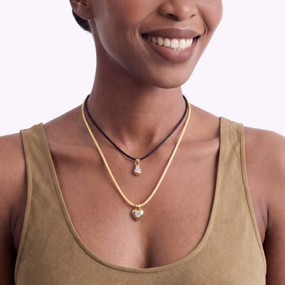 No. 1 Heart 0.25CT Diamond Necklace in Gold on an Adjustable Butter Yellow Cord-1 product photo