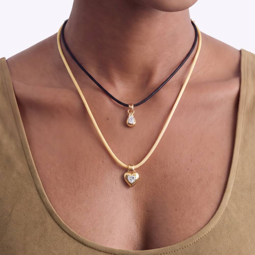 No. 1 Heart 0.25CT Diamond Necklace in Gold on an Adjustable Butter Yellow Cord-2 product photo