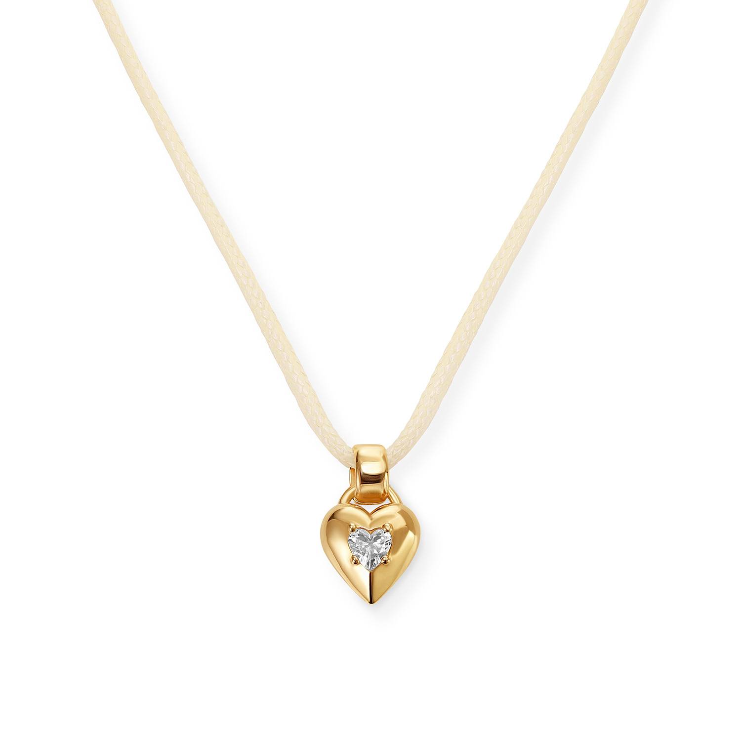 No. 1 Heart 0.25CT Diamond Necklace in Gold on an Adjustable Butter Yellow Cord-4 product photo