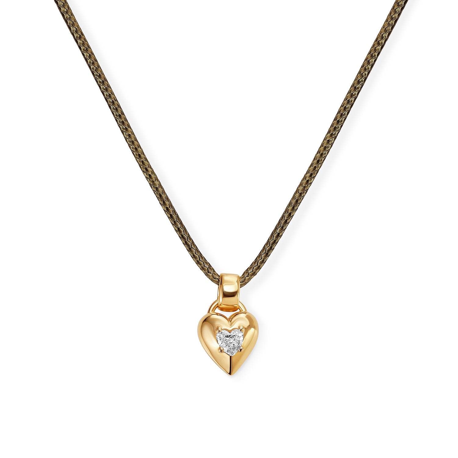 No. 1 Heart 0.25CT Diamond Necklace in Gold on an Adjustable Olive Green Cord-2 product photo