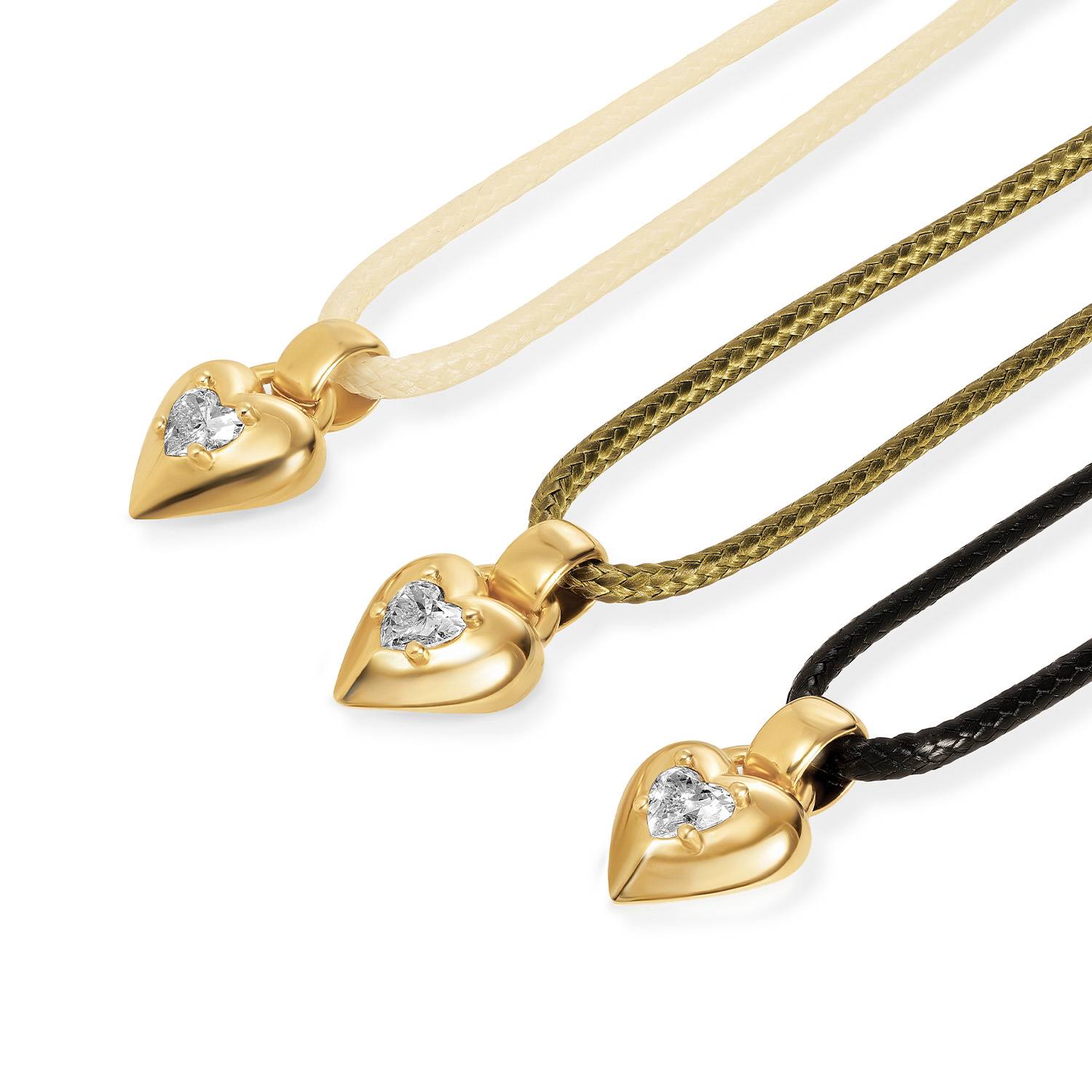 No. 1 Heart 0.25CT Diamond Necklace in Gold on an Adjustable Olive Green Cord-4 product photo