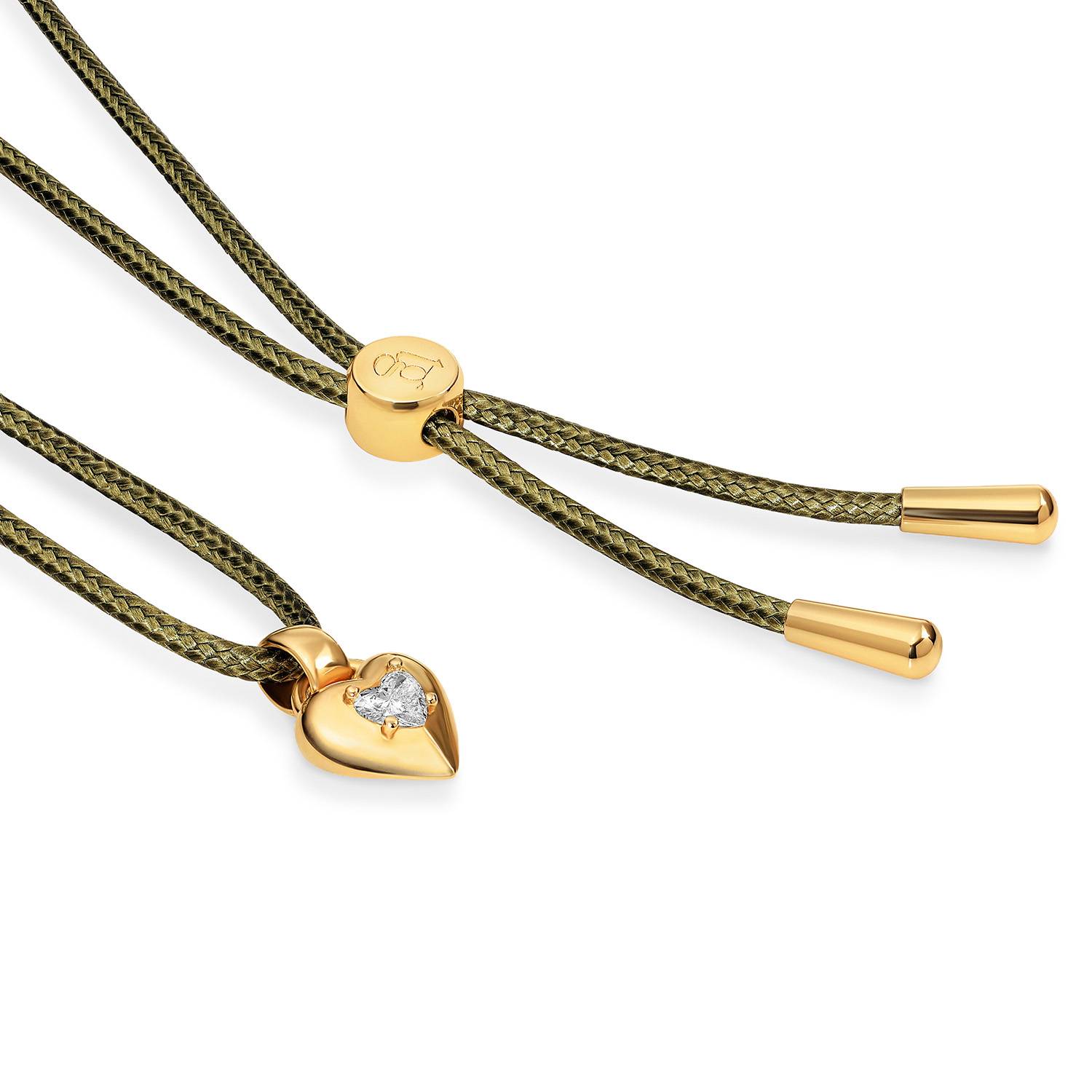 No. 1 Heart 0.25CT Diamond Necklace in Gold on an Adjustable Olive Green Cord-3 product photo